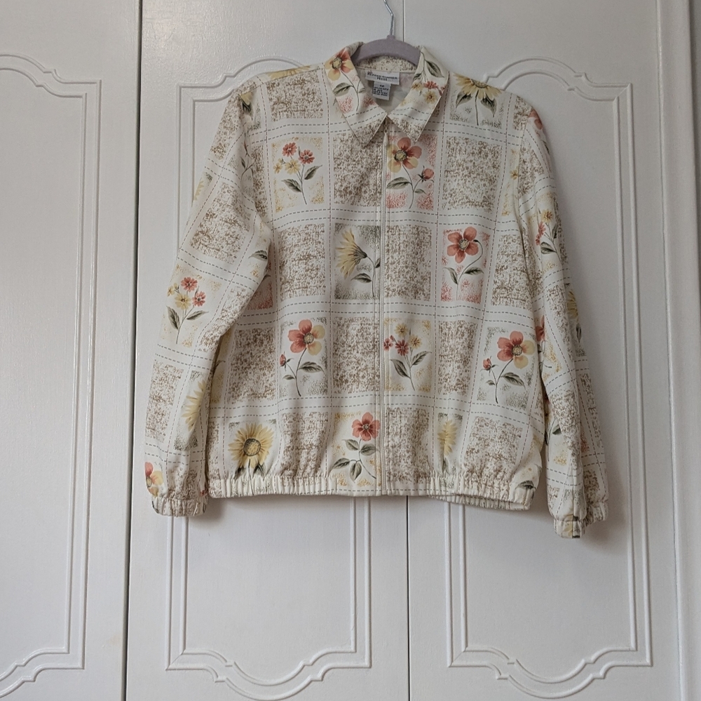 Alfred Dunner Floral Utility Jacket - Cream and Orange